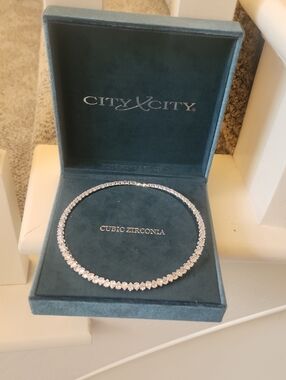 Clear Cubic Zirconia Tennis Style Choker in Silver Tone